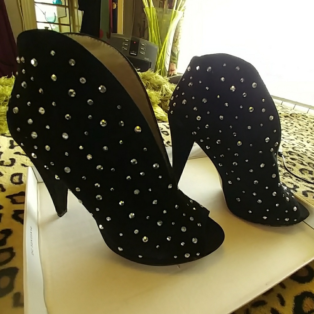 INC Studded Peep Toe Suede Shootie Boot Heels